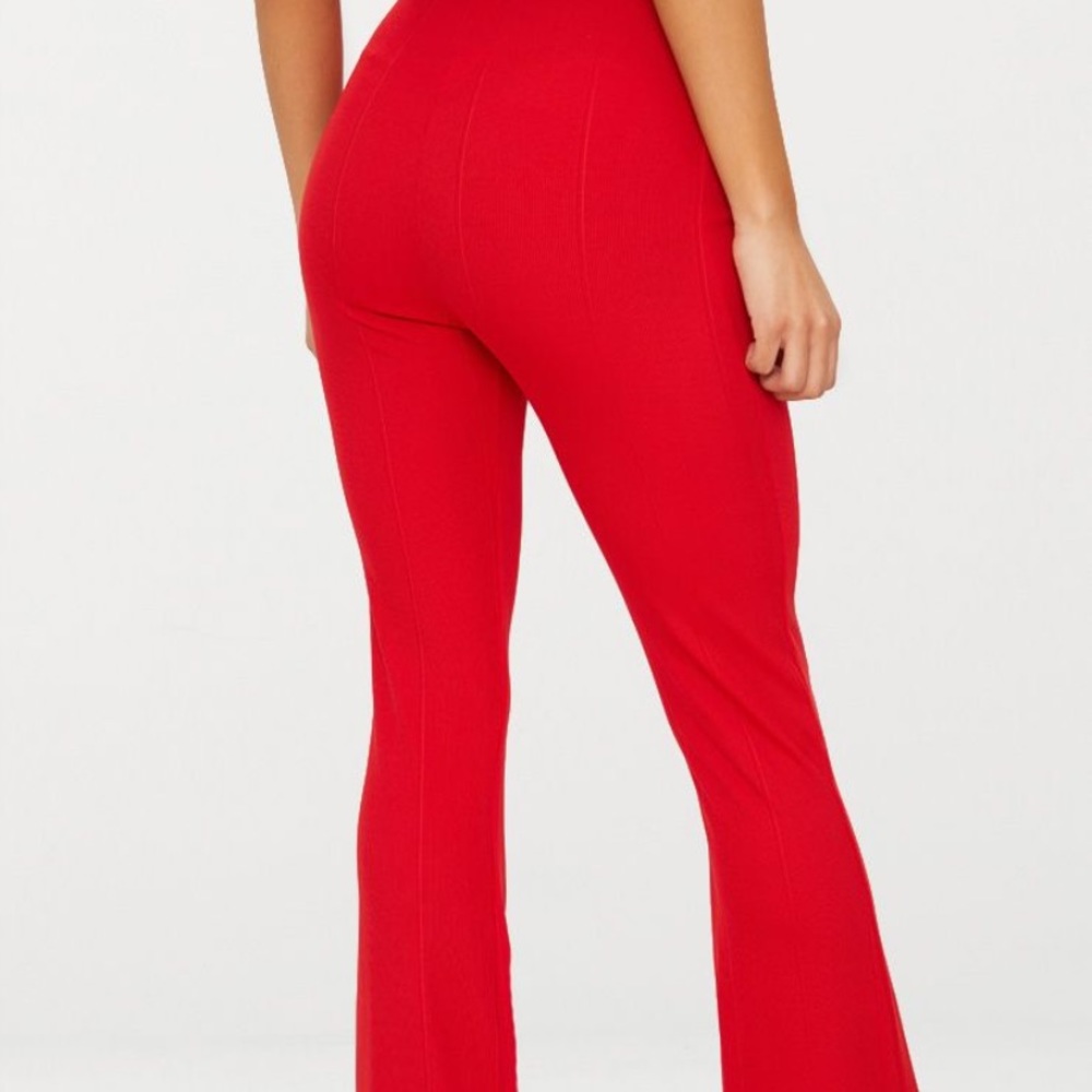 PRETTY LITTLE THING RED BANDAGE FLARED TROUSER